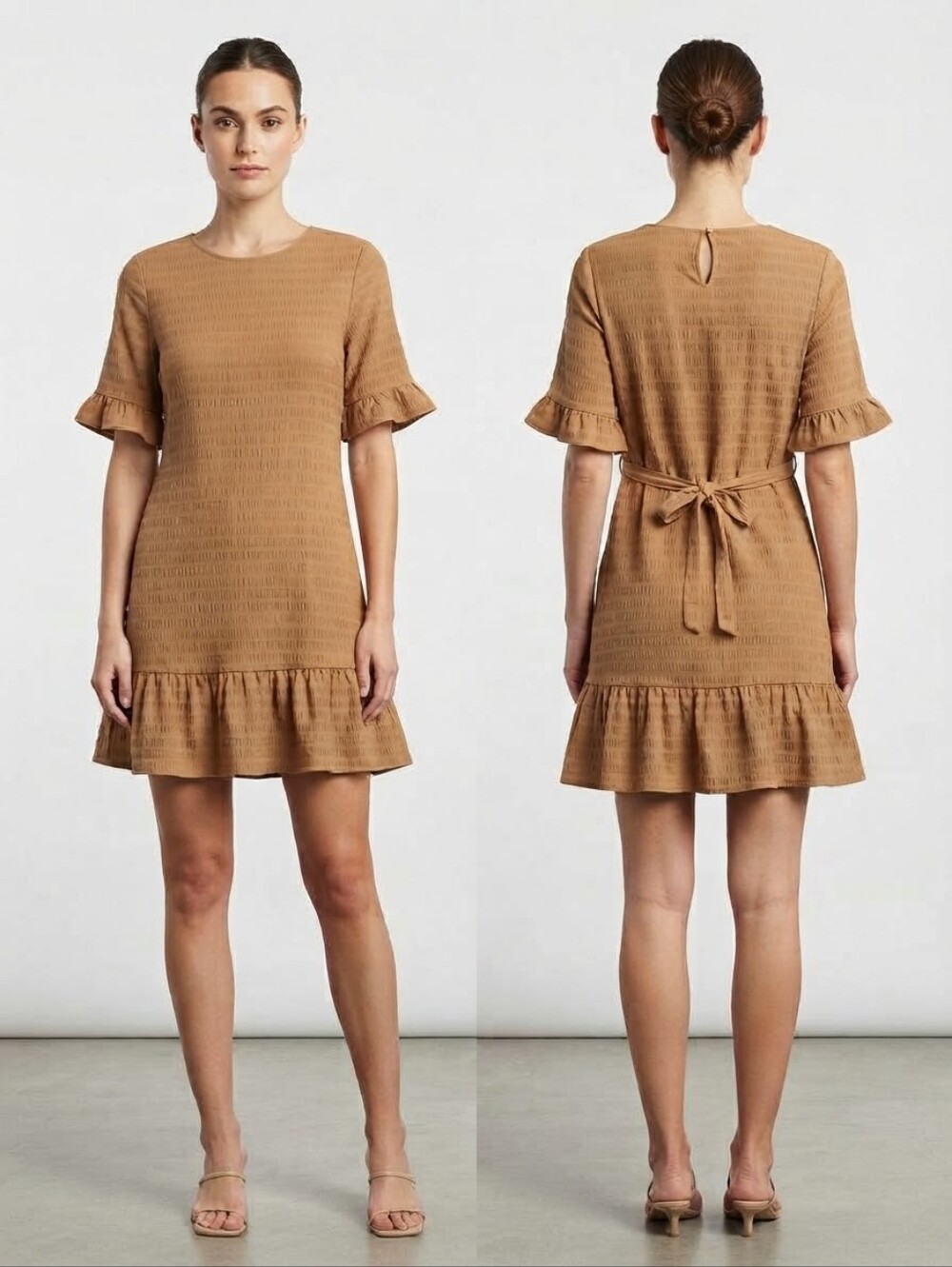Orange Creek Golden Textured Drop Waist Shift Dress Tie Back Lined Size S